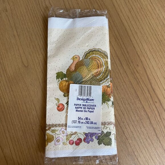 VTG Thanksgiving Paper Tablecover 54 X 96 Autumn Turkey Pumpkin Tablecloth Fall - Picture 2 of 4